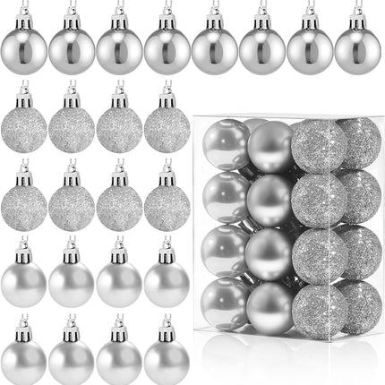 24-Pack Mini Silver Christmas Balls – Shatterproof Tree & Party Decorations