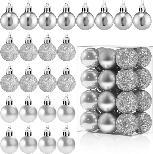 24-Pack Mini Silver Christmas Balls – Shatterproof Tree & Party Decorations