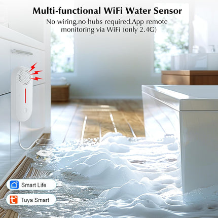 WiFi Water Leak Detector with 100dB Alarm & App Alerts – Tuya/Smart Life