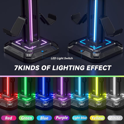 RGB Headset Stand with 9 Light Modes and Controller Holder for Gaming