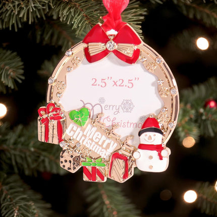 Gold Snowman Photo Ornament – Christmas Tree Decoration & Holiday Keepsake Gift