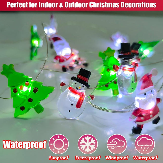 Christmas Lights Decorations – 17ft 50 LED Battery-Operated Lights with Santa, Snowman & Tree