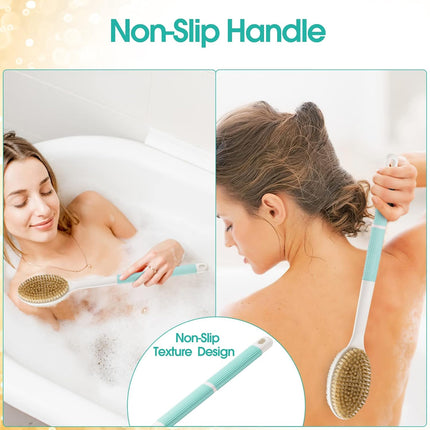 Back Scrubber for Shower – Long Handle, Soft & Stiff Bristles, Green