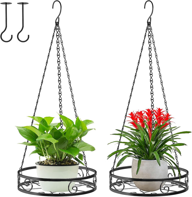 2-Pack Metal Hanging Plant Holders with Chains and Hooks, Indoor Outdoor Planter Decor