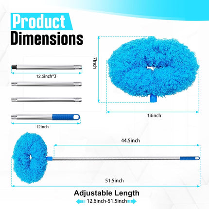 Ceiling Fan Cleaner Duster with Extension Pole 12–51 Inch Microfiber Blue