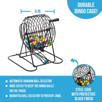 Complete Deluxe Bingo Game Set with Cage, 18 Cards, Balls and Chips