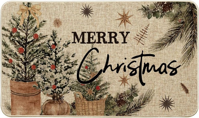 Christmas Doormat with Holly Design Low-Profile 17x29 Inch Floor Mat