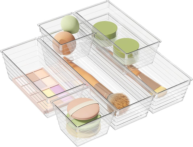 6-Pack Clear Acrylic Drawer Organizers – Storage Trays for Makeup & Jewelry