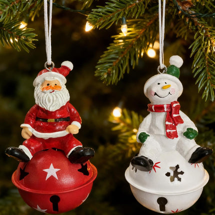 2-Pack Santa & Snowman Bell Ornaments – Resin Christmas Tree Decor