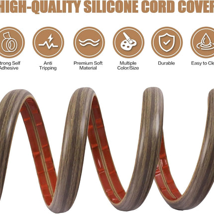 3.3FT Floor Cord Cover – Self-Adhesive Cable Protector for Wires, Wood Walnut