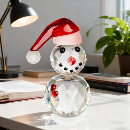 Christmas Glass Snowman Figurine | Red Hat Ornament & Paperweight