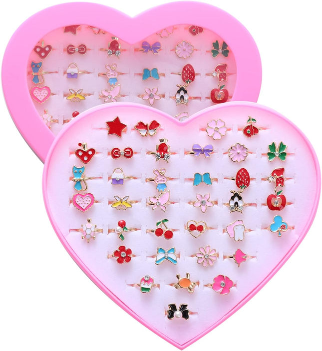 36 Pcs Little Girl Alloy Jewelry Rings – Adjustable, No Duplication, Birthday Gifts