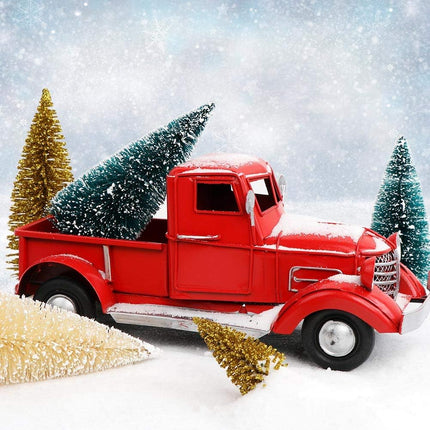 24 pcs Mini Christmas Bottle Brush Trees with Wood Bases Holiday Table Decor