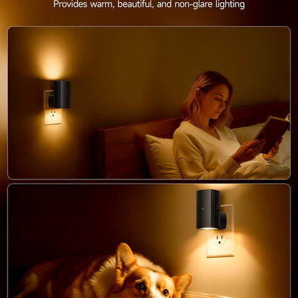 Night Lights 2 Pack, Rotating Plug, Amber Warm Light, Dusk to Dawn Sensor, Dimmable