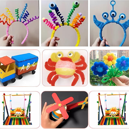 Arts & Crafts Supplies 1200pcs – Pipe Cleaners, Pom Poms & Googly Eyes Kit