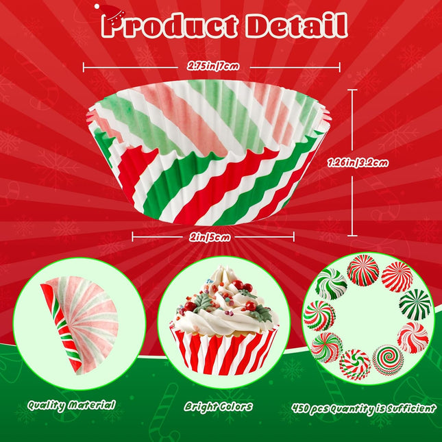 450-Piece Christmas Cupcake Liners Xmas Candy Pattern Baking Cups & Muffin Wrappers