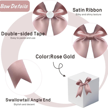 60PCS Rose Gold Satin Ribbon Bows 3.3 Inch Premium Gift Wrap Decorations