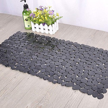 Pebble Bathtub Mat 35x16 Black Non Slip Suction Cups Drain Holes for Smooth Tubs
