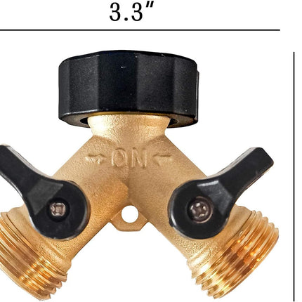 Brass Garden Hose Splitter 2-Way, 3/4" Tap Connector with 2 Valves
