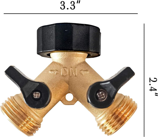 Brass Garden Hose Splitter 2-Way, 3/4" Tap Connector with 2 Valves