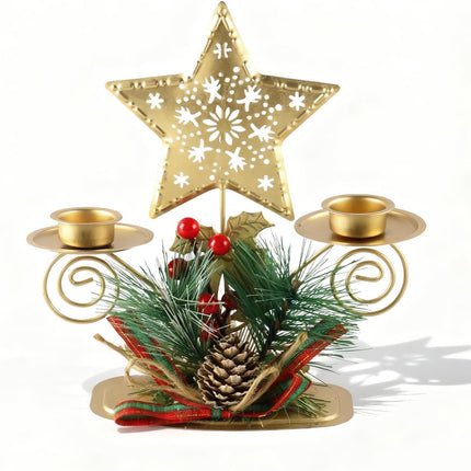 Christmas Table Candle Holders – Berries, Pine Cones & Leaves Holiday Decor