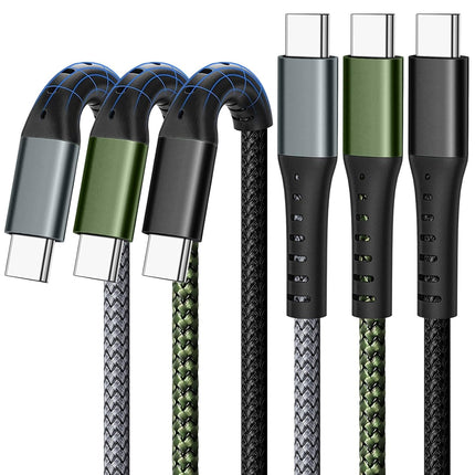 3-Pack 3FT USB-C to USB-C 60W Fast Charging Braided Cable for Phones & MacBook