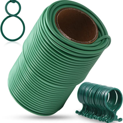 80ft Green Plant Twist Ties with 20 Clips – Soft, Durable for Gardening & Organization