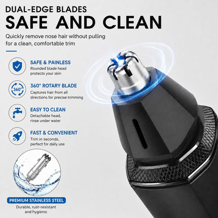 IPX7 Waterproof Nose & Ear Hair Trimmer, Dual-Edge Blades, Electric Facial Grooming Kit