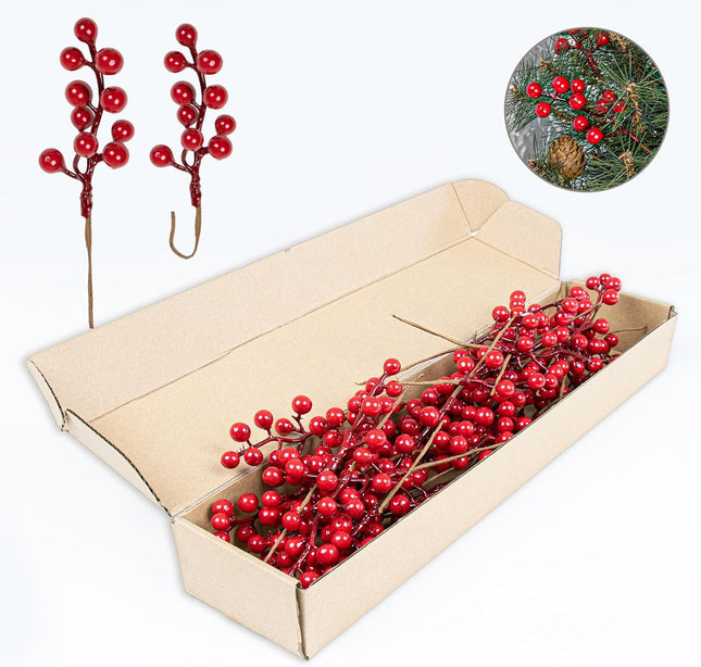 32PCS Christmas Red Berry Stems – 6.5" Artificial Picks for Winter Decor