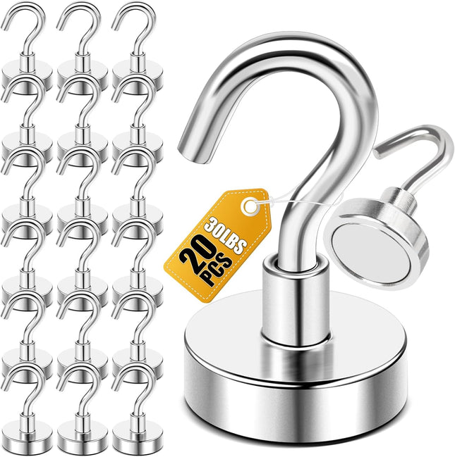 20-Pack Strong Magnet Hooks – 30lb+ Heavy Duty Hanging for Fridge & More