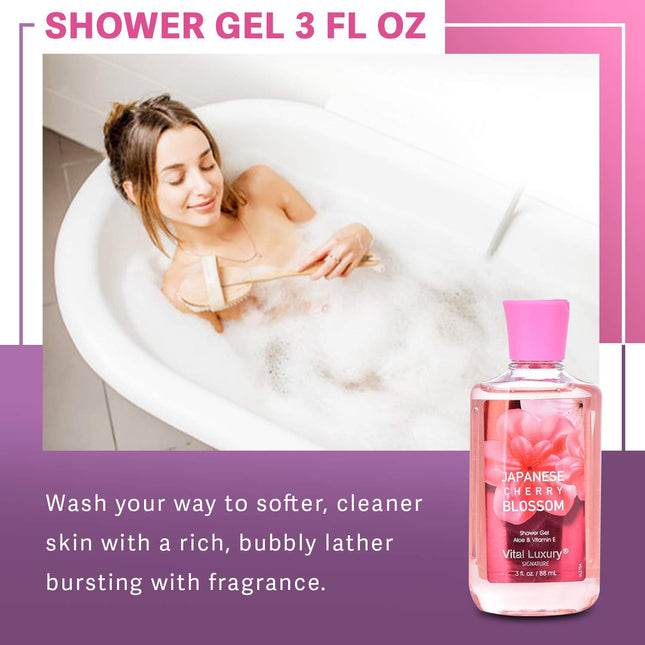 Bath and Body Care Travel Set – Japanese Cherry Blossom Lotion, Gel & Mist for Gifts (Holiday Set)
