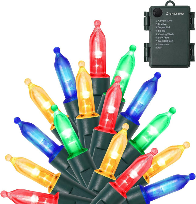 50 LED Multicolor Christmas Lights – 16FT Battery Operated Outdoor Decor