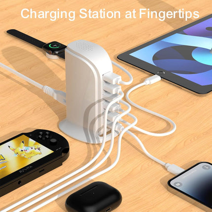 Upoy Multi-Device Charging Station – 5 USB + 1 USB-C Fast Charger Tower for Apple & Android