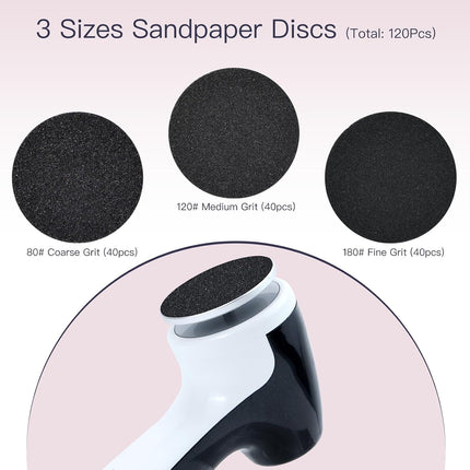 Rechargeable Electric Foot Callus Remover, 120 Sandpaper Discs, 3-Speed 1000RPM, E7 Black