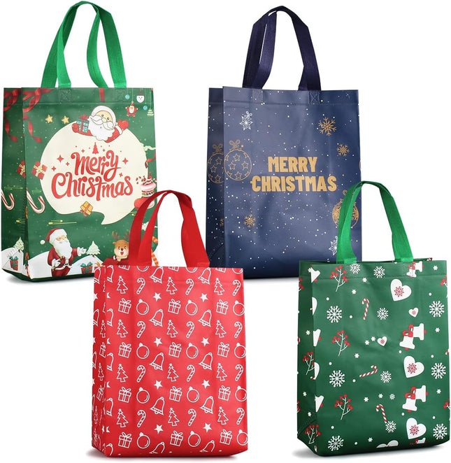 4 Pack Christmas Gift Tote Bags – Non-Woven Xmas Party & Gift Wrap Bags