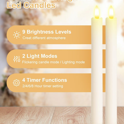 6pcs Rechargeable Flameless Taper Candles Real Wax LED with Remote & Timer