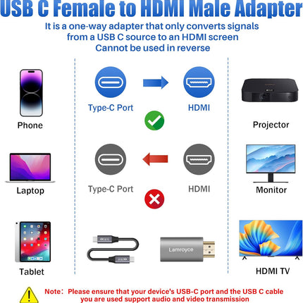 4K USB-C to HDMI Adapter – Uni-Directional, PD100W, 4FT Cable Included