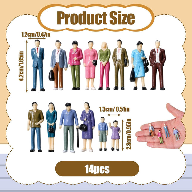 14 Pcs Miniature People Figurines 1:42 Scale, Hand-Painted Resin Figures for Models