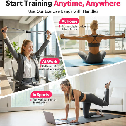 3 Pack Figure 8 Resistance Bands with Handles Stretching Fitness Training Kit