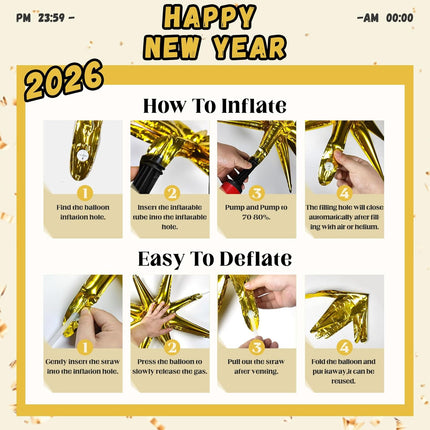 Happy New Year 2026 Balloon Set Metallic Gold Confetti & Number Balloons