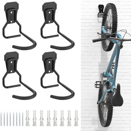 4-Pack Bike Wall Mount Hooks, Vertical Storage Rack with Screws for Garage