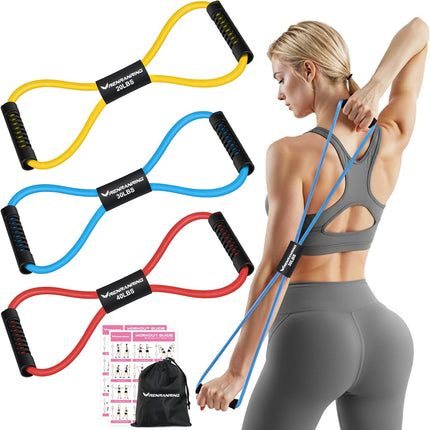 Elastic Figure 8 Resistance Bands: 3-Pack for Arm, Shoulder Stretching & Fitness Workouts