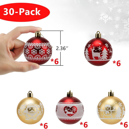 30 Pcs Christmas Balls Ornaments – 2.36'' Red & Gold Shatterproof Xmas Decorations