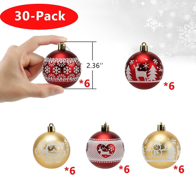 30 Pcs Christmas Balls Ornaments – 2.36'' Red & Gold Shatterproof Xmas Decorations