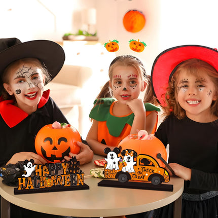 4-Piece Halloween Wooden Mouse Table Centerpieces, Ghost Pumpkin Party Decor