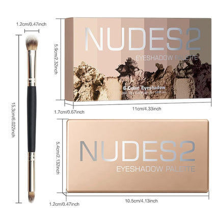 6-Color Matte Neutral Eyeshadow Palette with Brush, Cool-Tone Nude Smoky Eye Makeup