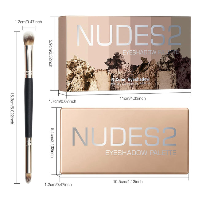 6-Color Matte Neutral Eyeshadow Palette with Brush, Cool-Tone Nude Smoky Eye Makeup