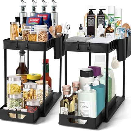 2-Pack Under Sink Organizer – 2-Tier Sliding Rack for Bathroom & Kitchen