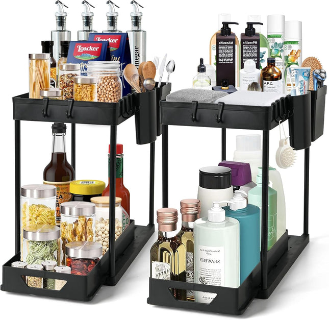 2-Pack Under Sink Organizer – 2-Tier Sliding Rack for Bathroom & Kitchen