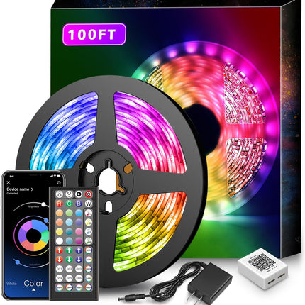 100FT LED Strip Lights, Music Sync Color Changing Lights with Remote & App Control